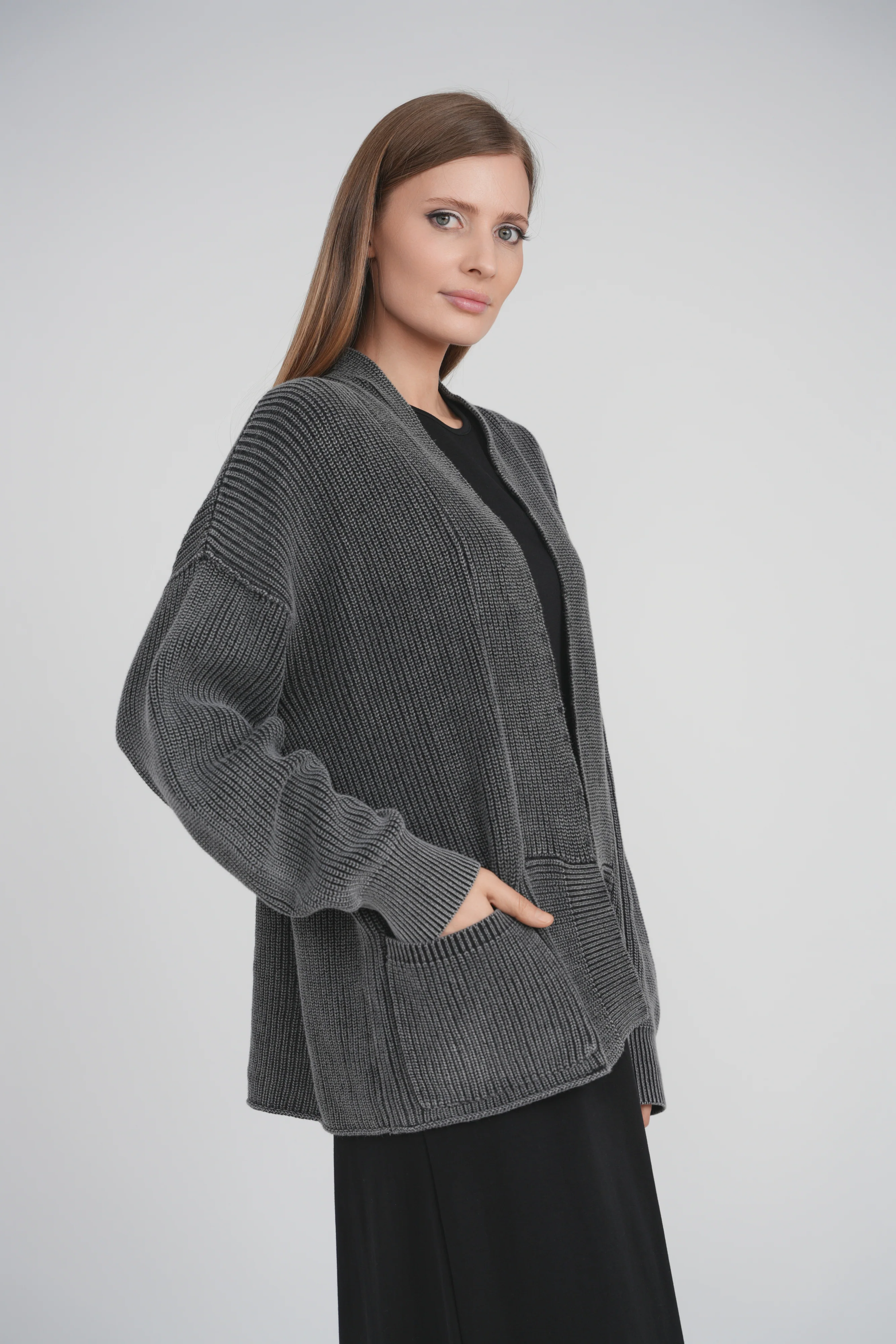 ACID WASH CARDIGAN (ACID BLACK) - Image 3