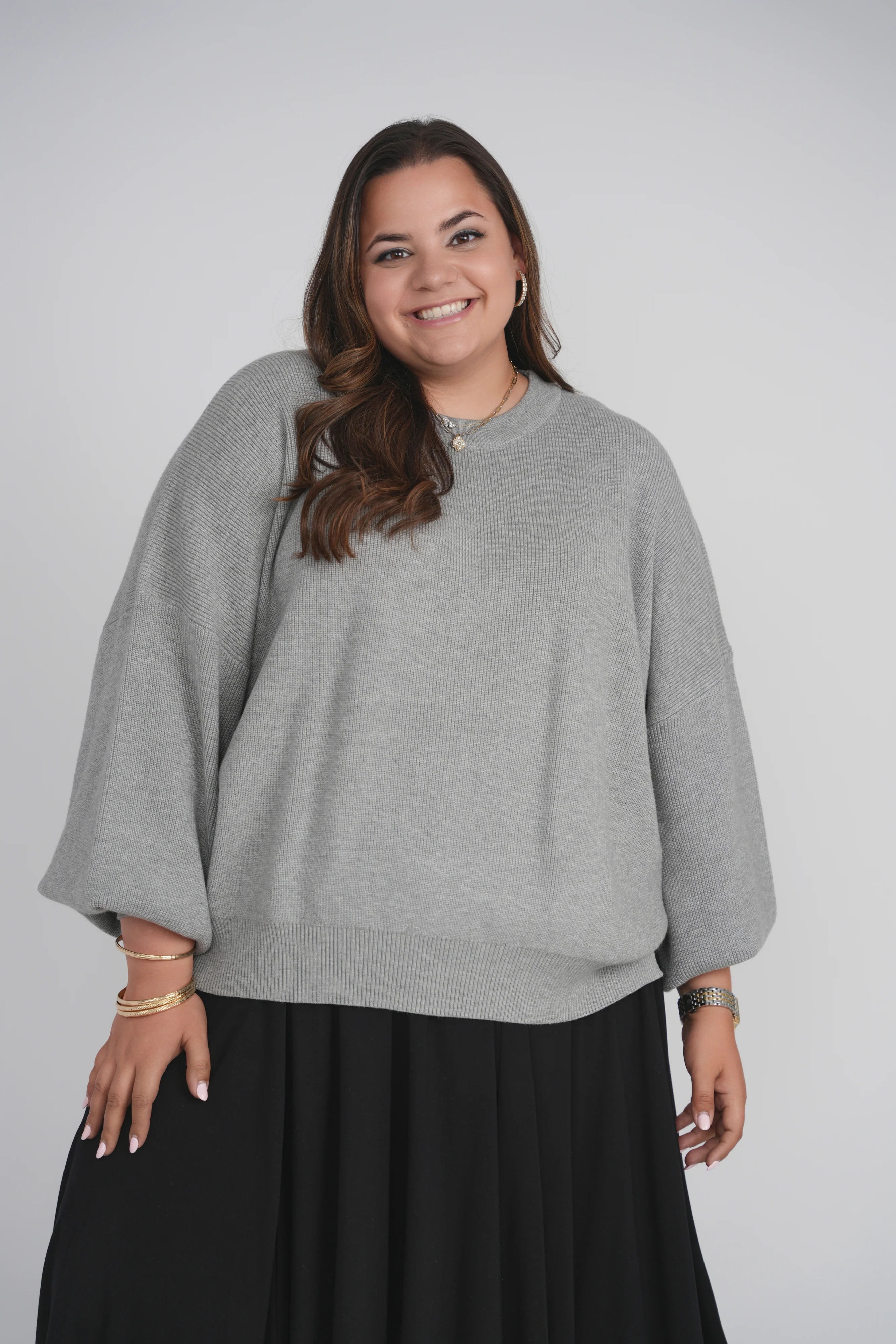 BUBBLE SLEEVE SWEATER (GREY) - Image 2