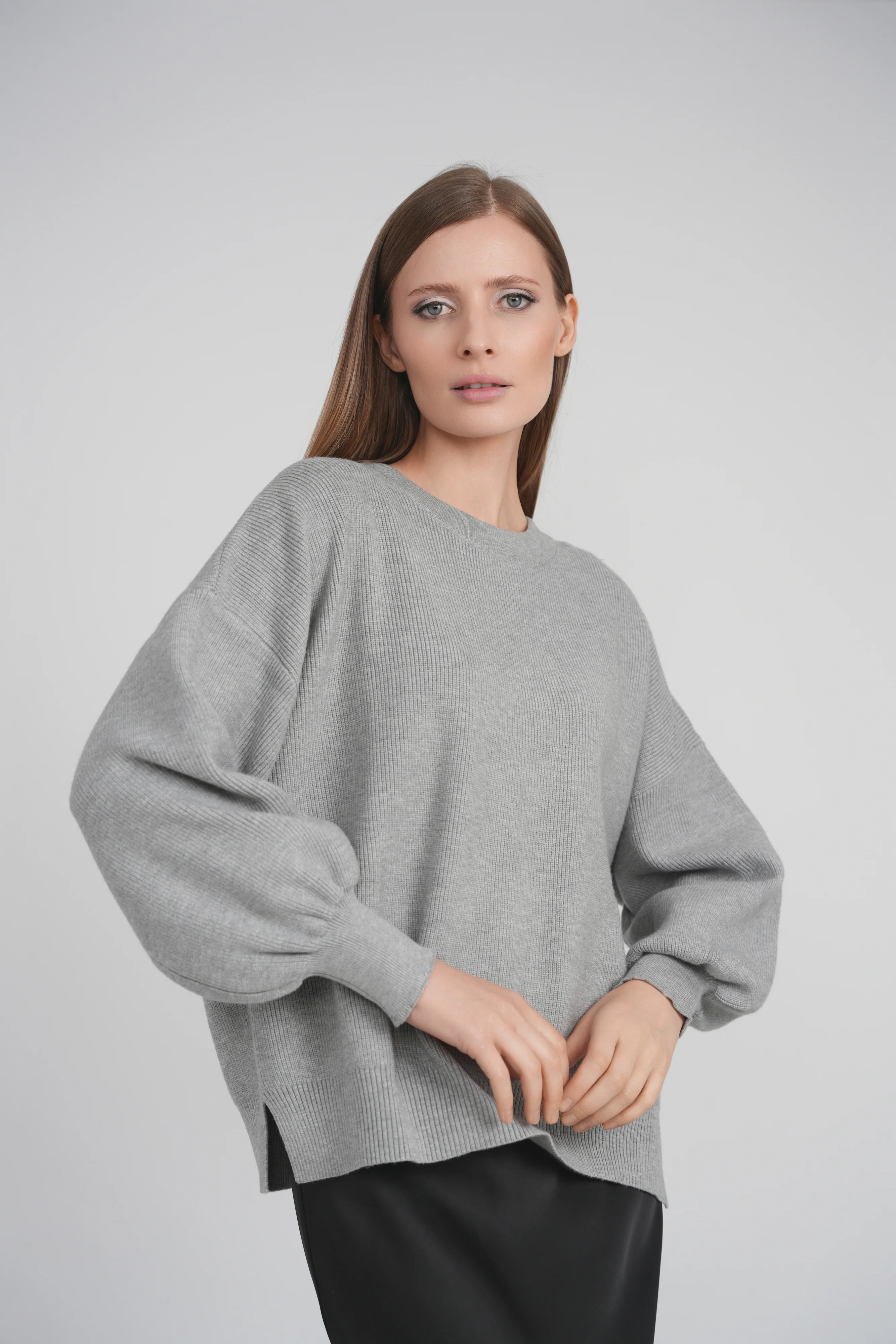 BUBBLE SLEEVE SWEATER (GREY) - Image 3