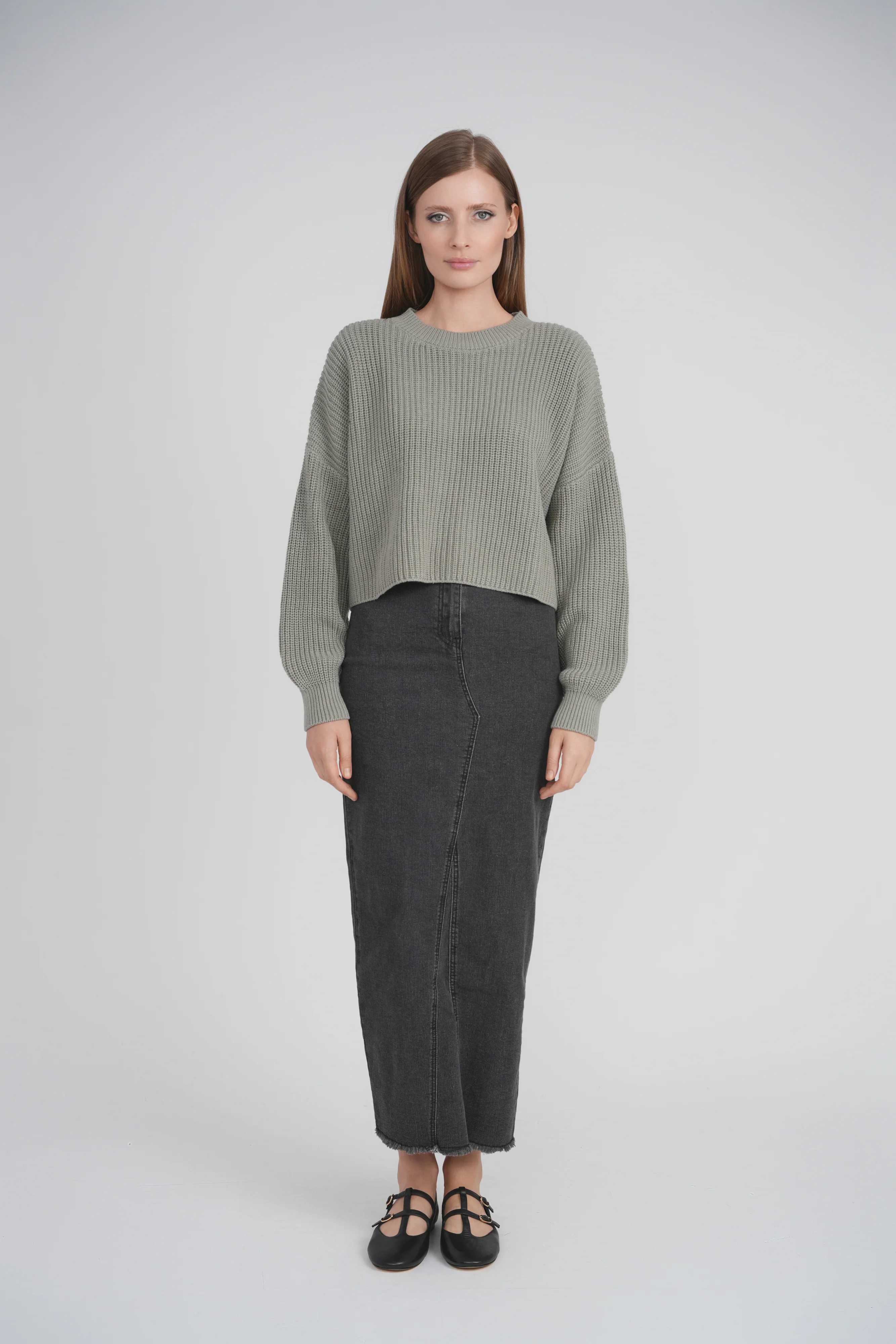 CROPPED KNIT SWEATER (GREY) - Image 7