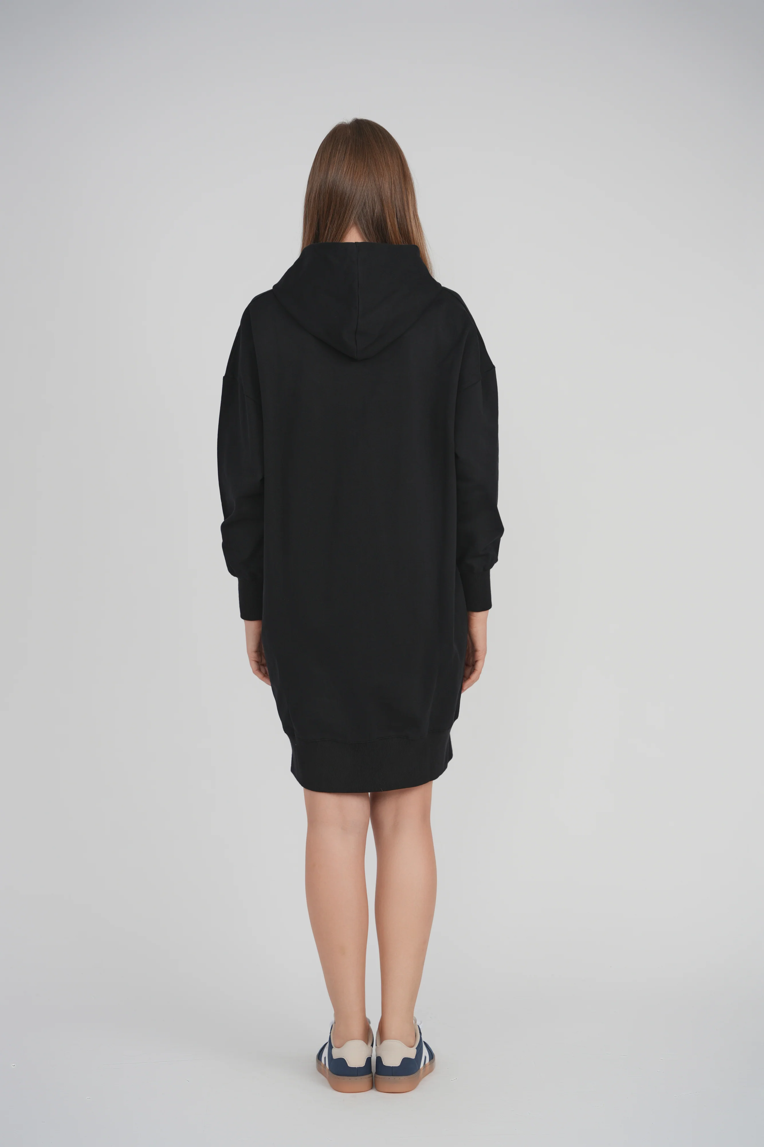 HOODIE ZIP UP DRESS (BLACK) - Image 5