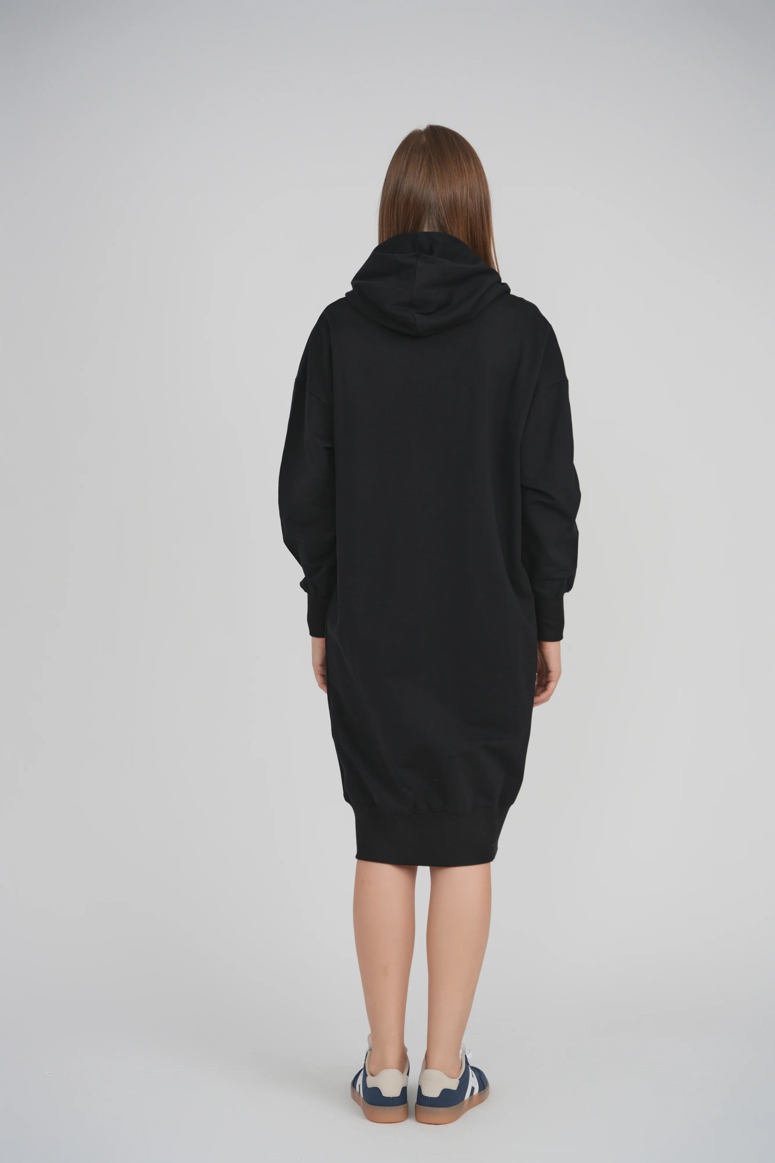 HOODIE ZIP UP DRESS (BLACK) - Image 6