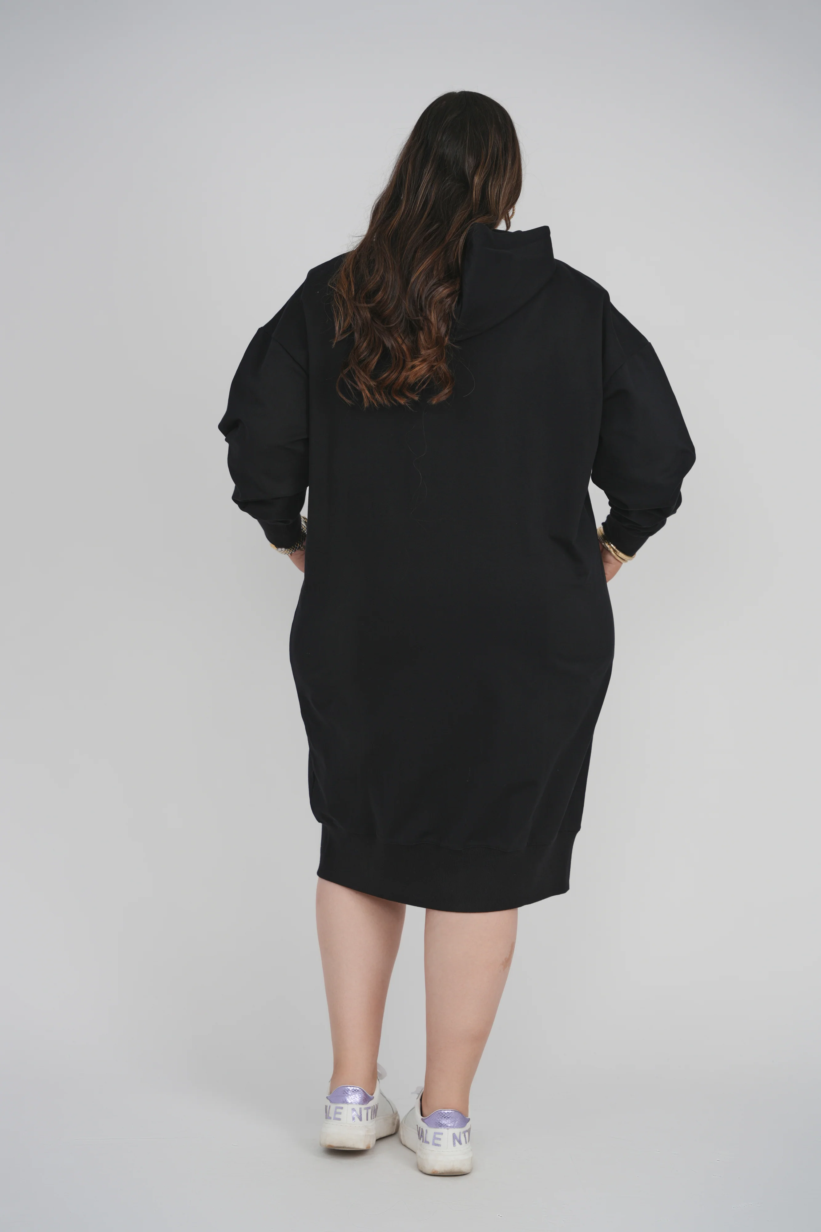 HOODIE ZIP UP DRESS (BLACK) - Image 9