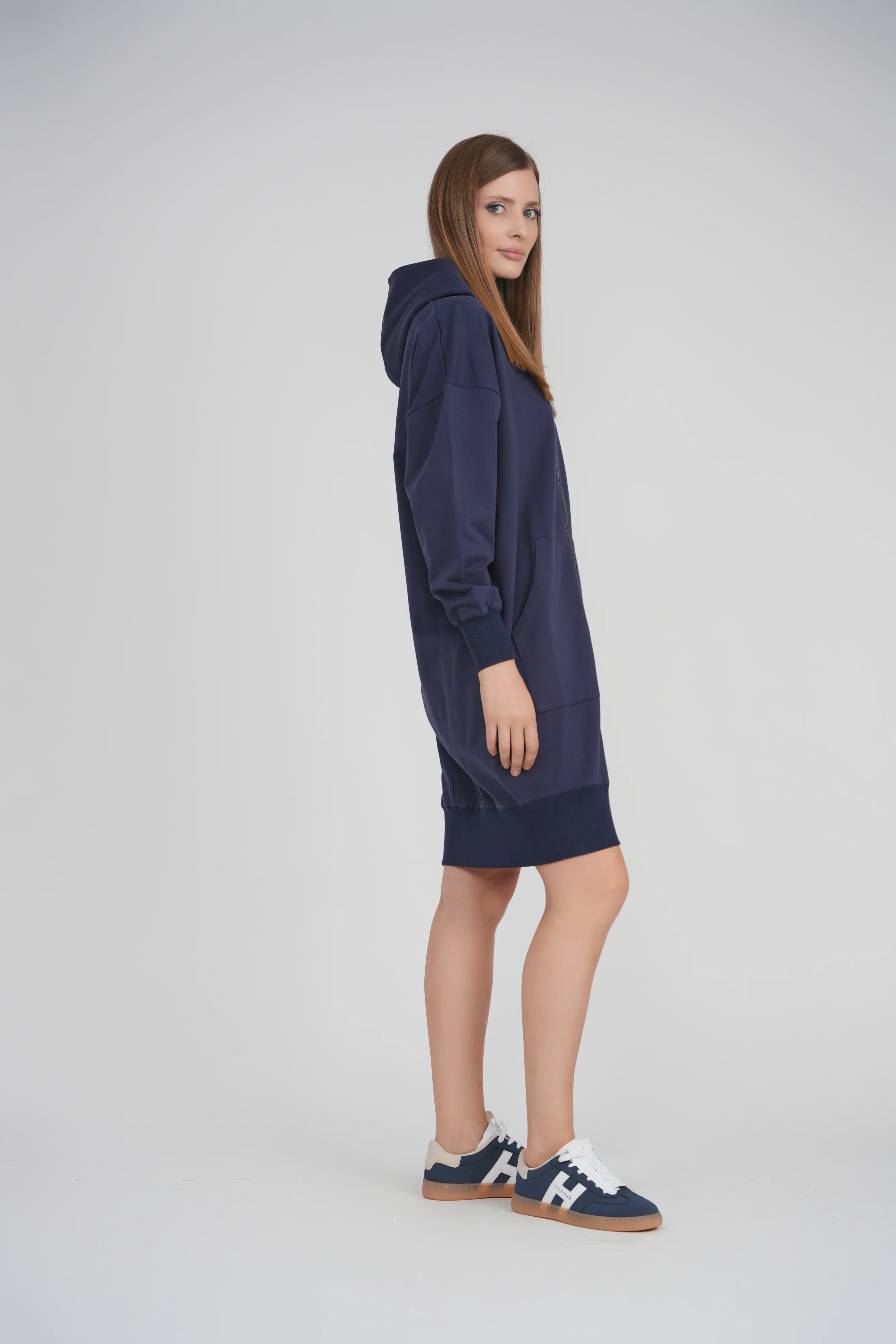 HOODIE ZIP UP DRESS SHORT LENGTH 38" (NAVY) - Image 2