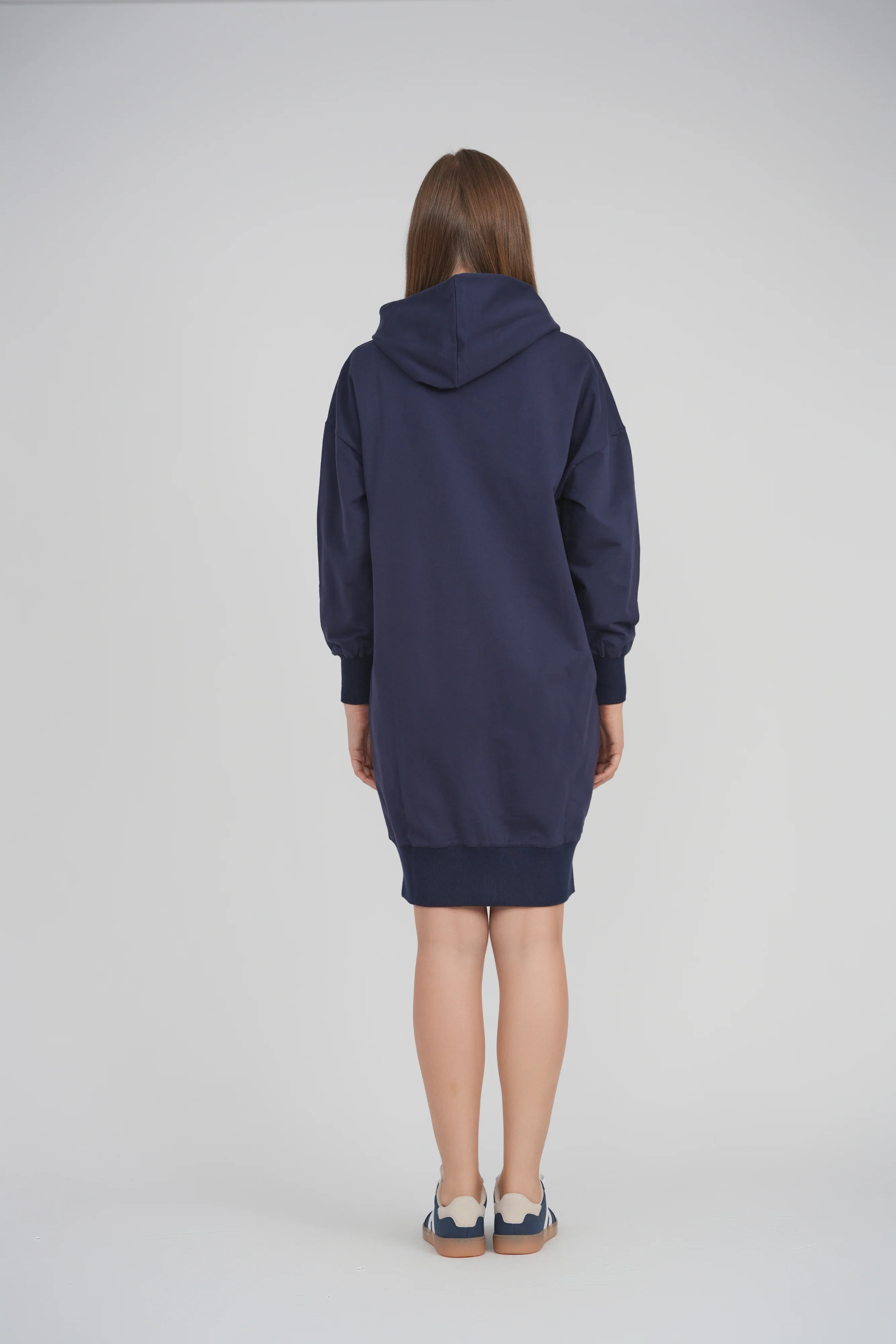 HOODIE ZIP UP DRESS SHORT LENGTH 38" (NAVY) - Image 3