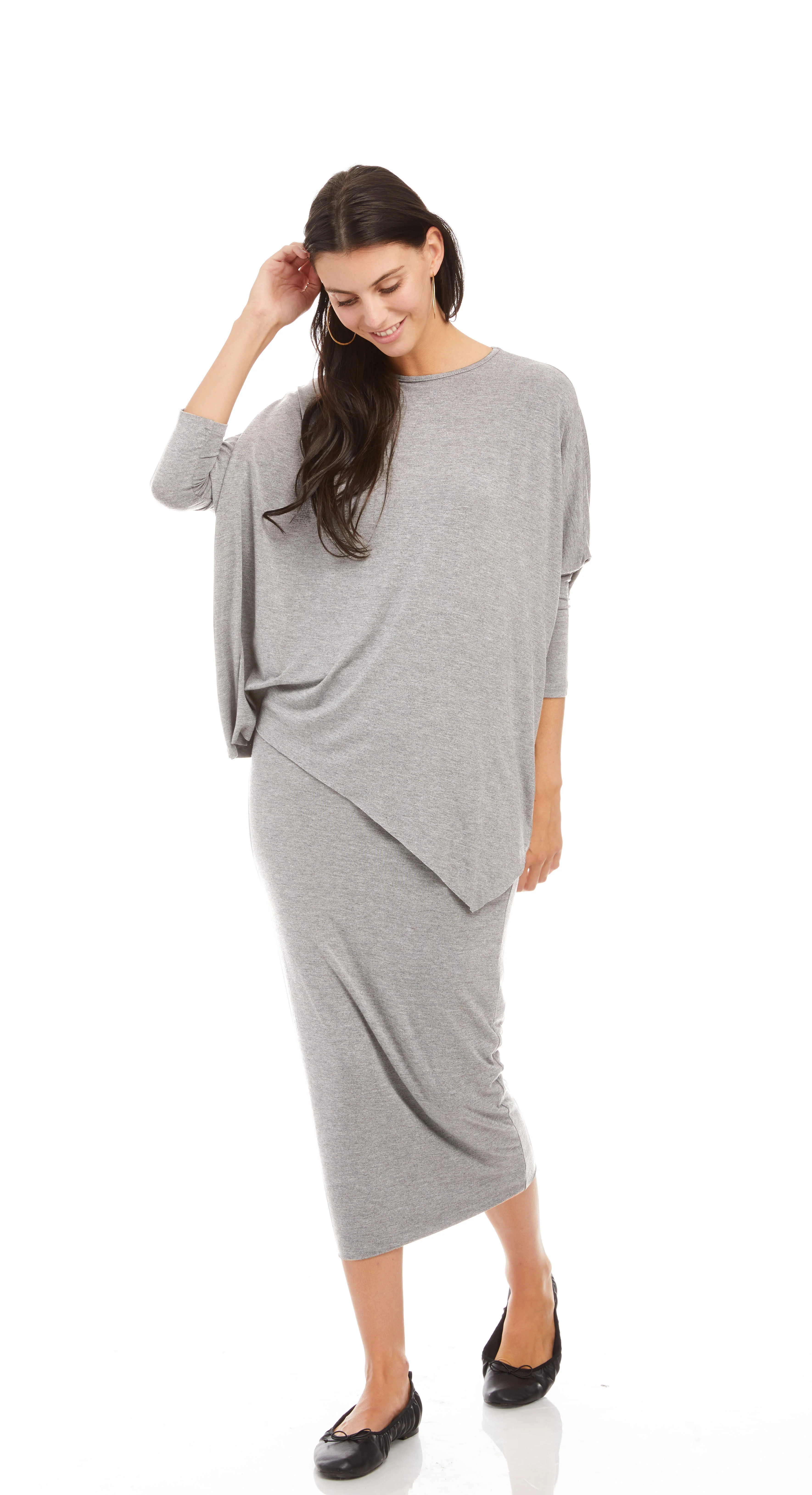 MODAL MIDI SLIM SKIRT (LIGHT H. GREY) - Image 4