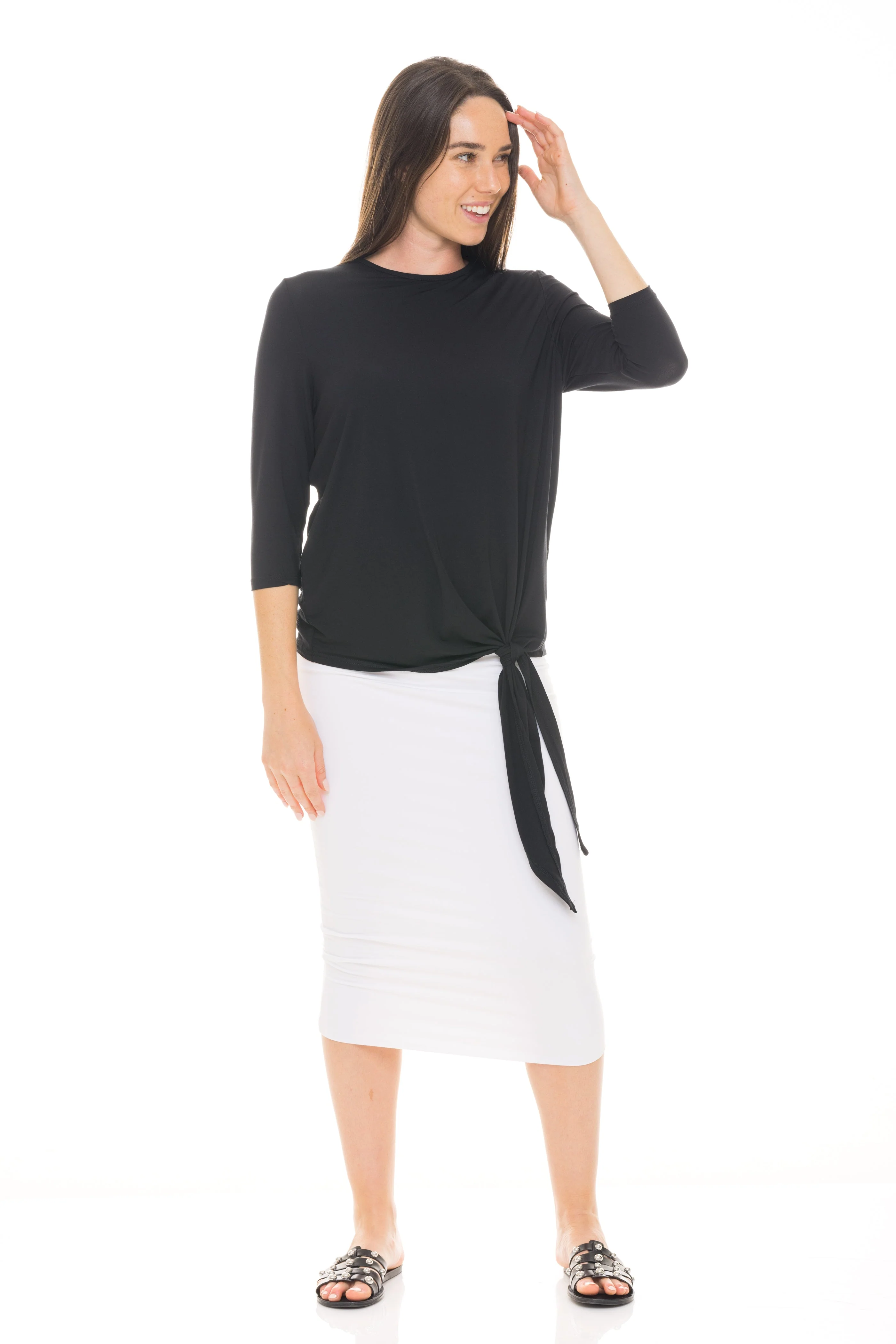 MODAL MIDI SLIM SKIRT (WHITE) - Image 4