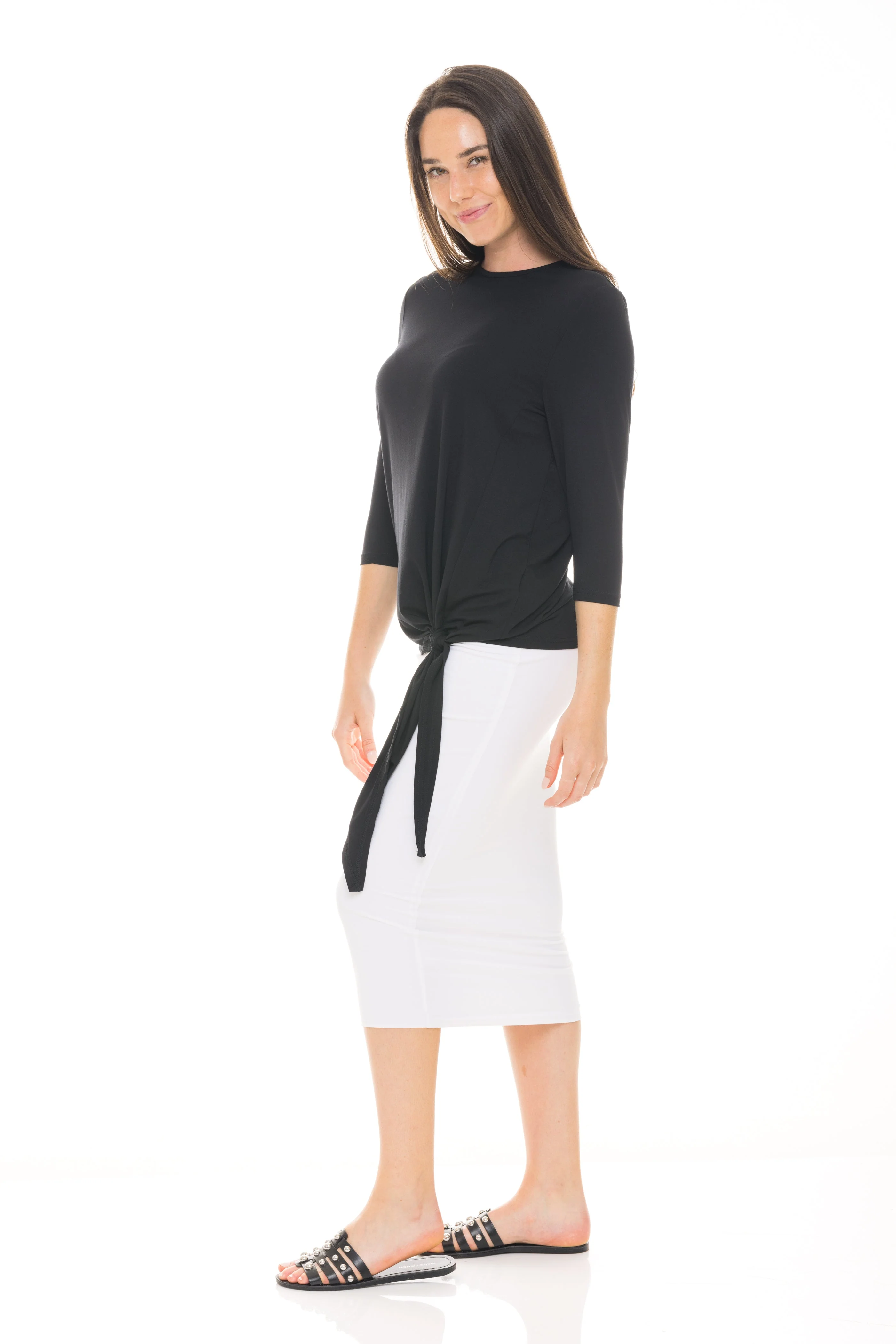 MODAL MIDI SLIM SKIRT (WHITE) - Image 5