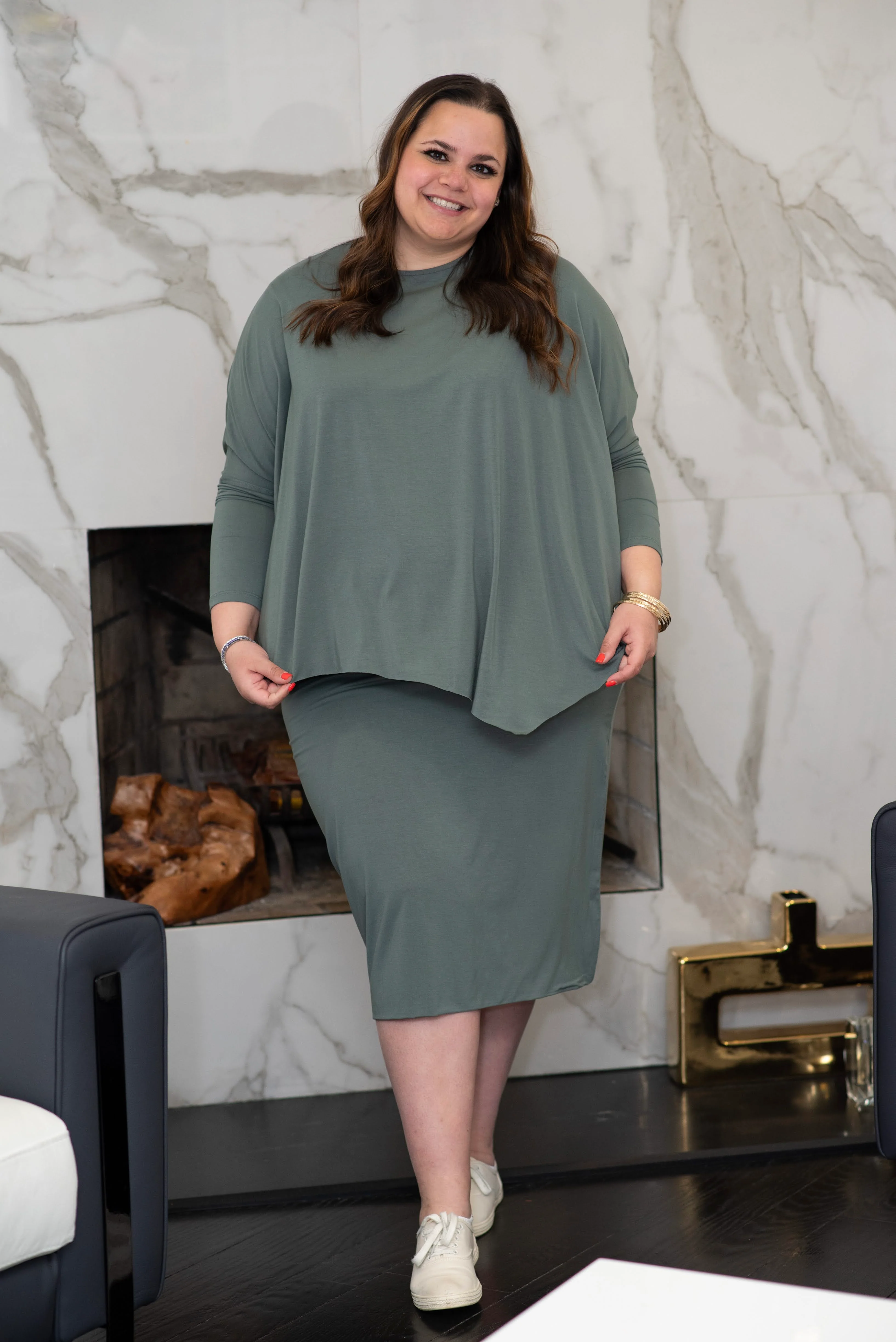 MODAL PENCIL SLIM SKIRT (DARK MARINE) - Image 7