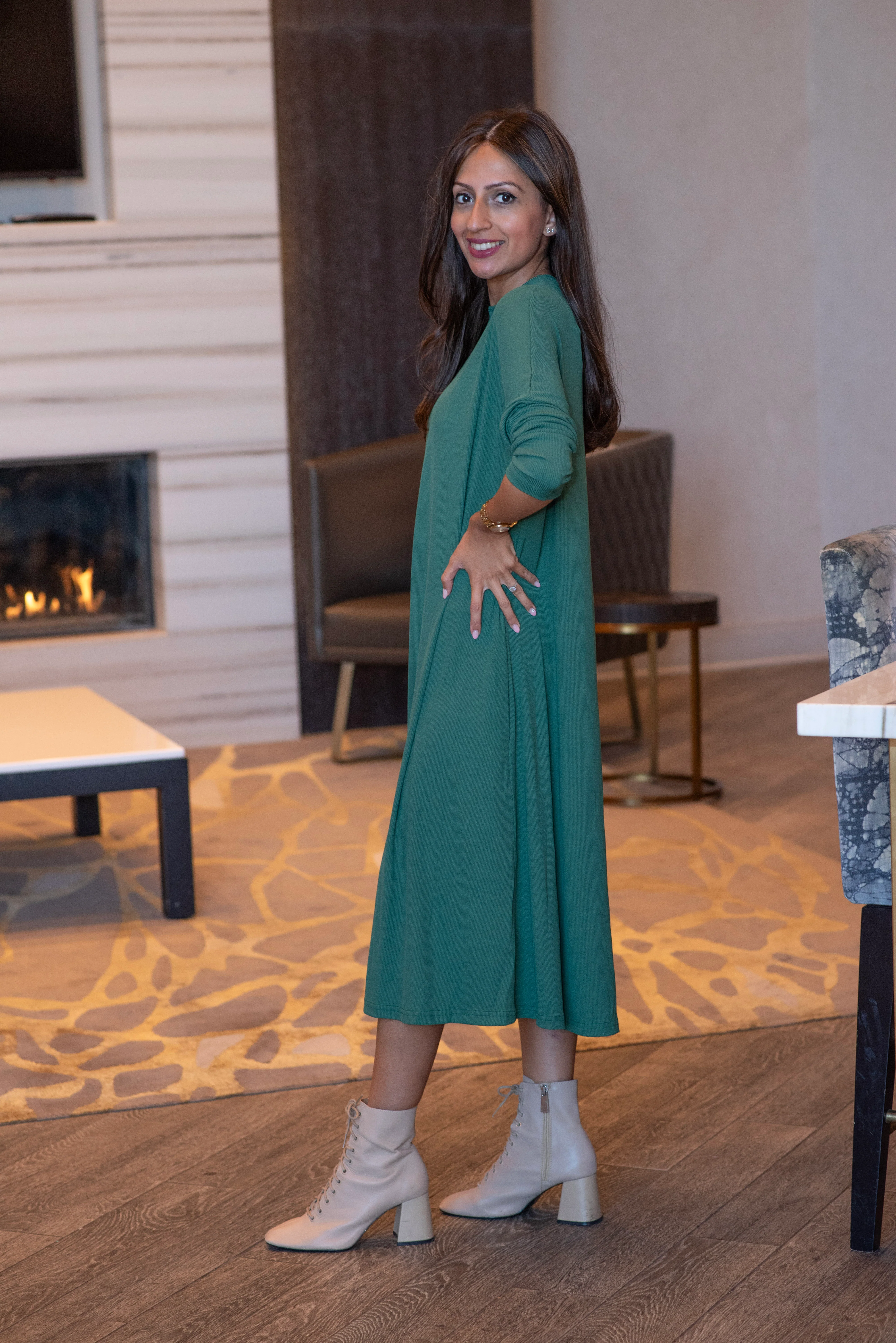 RIBBED CREW NECK DRESS (FERN) - Image 3