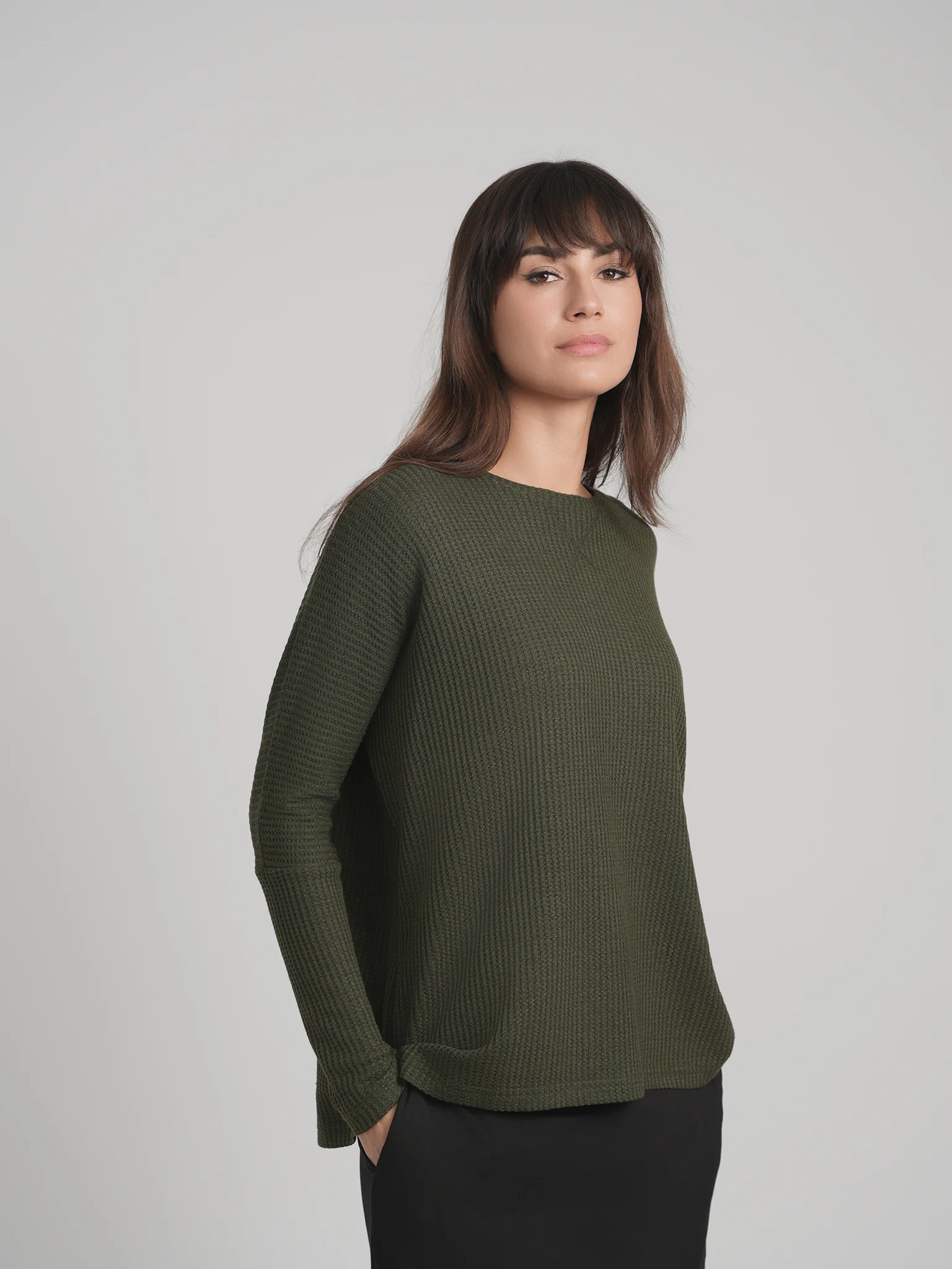 SKYE WAFFLE TOP (ARMY)