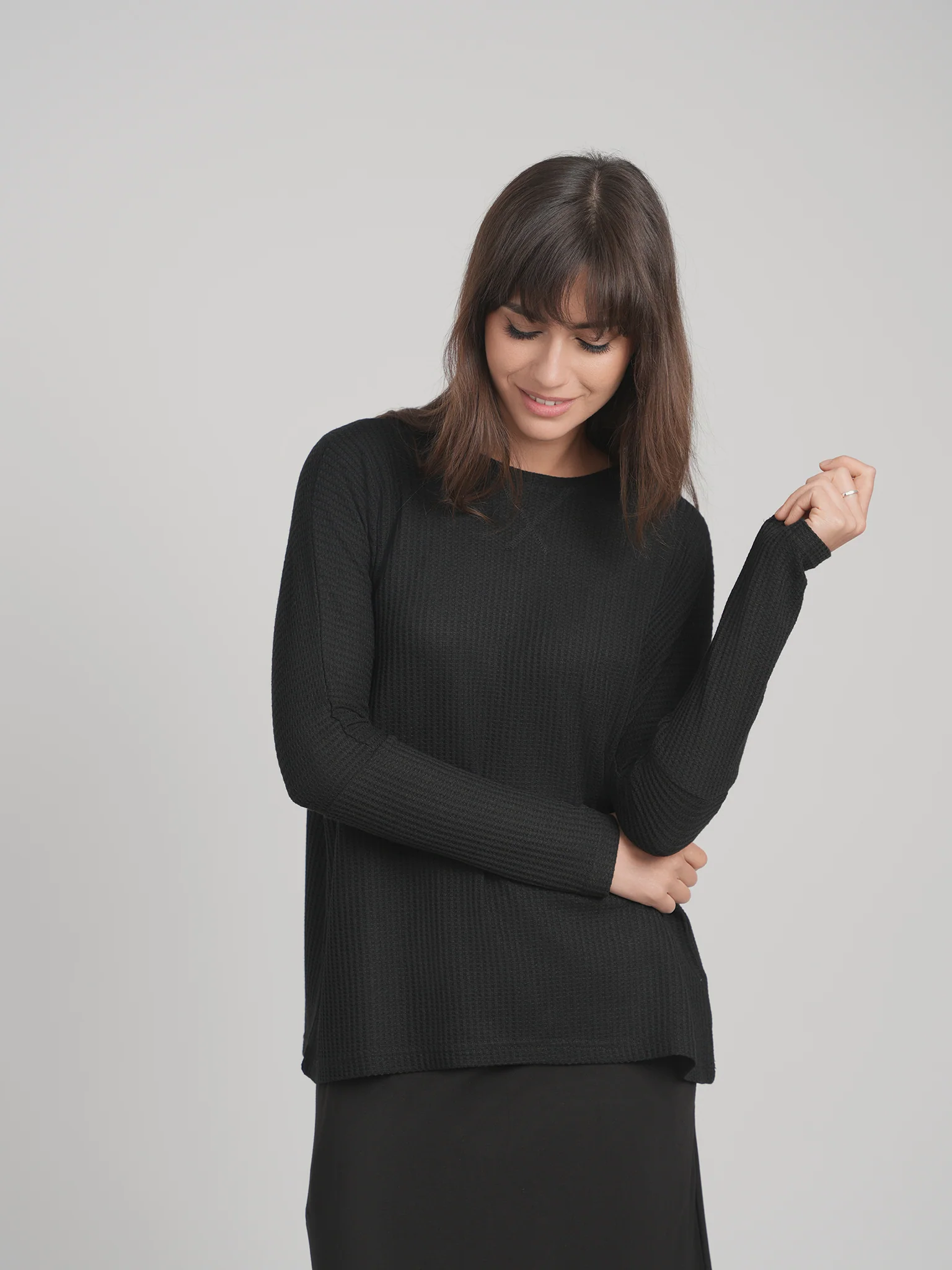 SKYE WAFFLE TOP (BLACK)