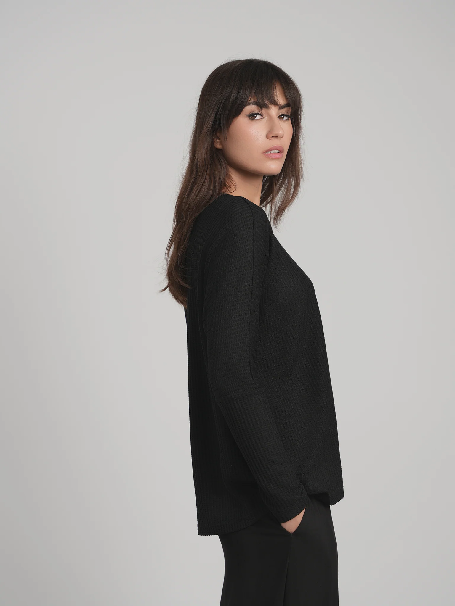 SKYE WAFFLE TOP (BLACK) - Image 5