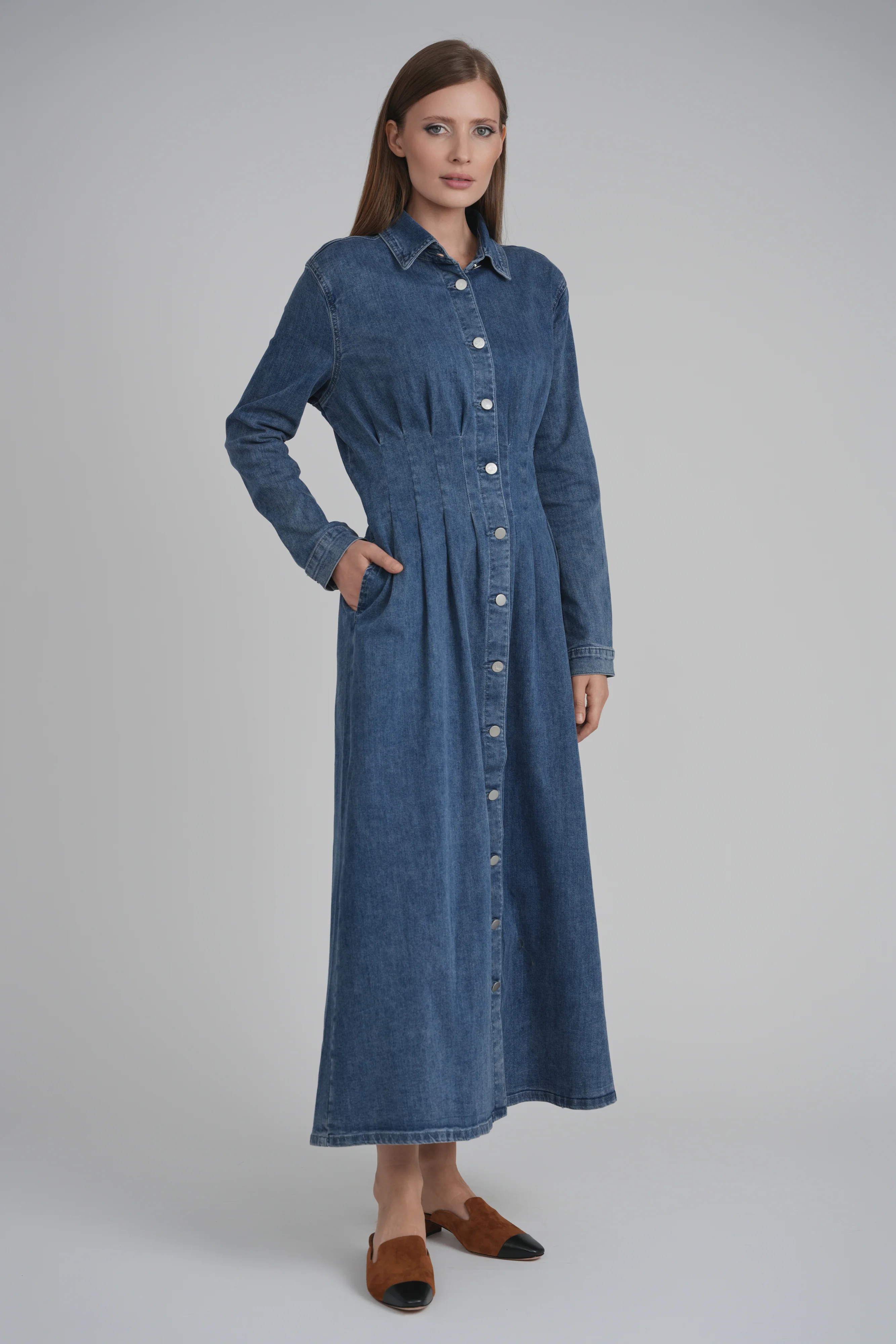 WAISTED DENIM DRESS